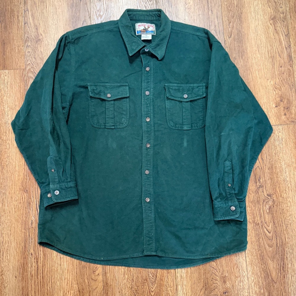 Moose Creek Mens XXL Forest Green Chamois Flannel Button Down Shirt 100% Cotton